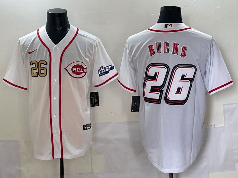 Men 2025 Cincinnati Reds #26 Burns White Nike MLB Jersey style 04